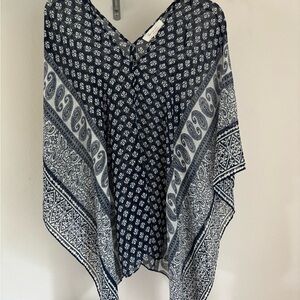 Vince Camuto Navy and White Paisley Poncho Top